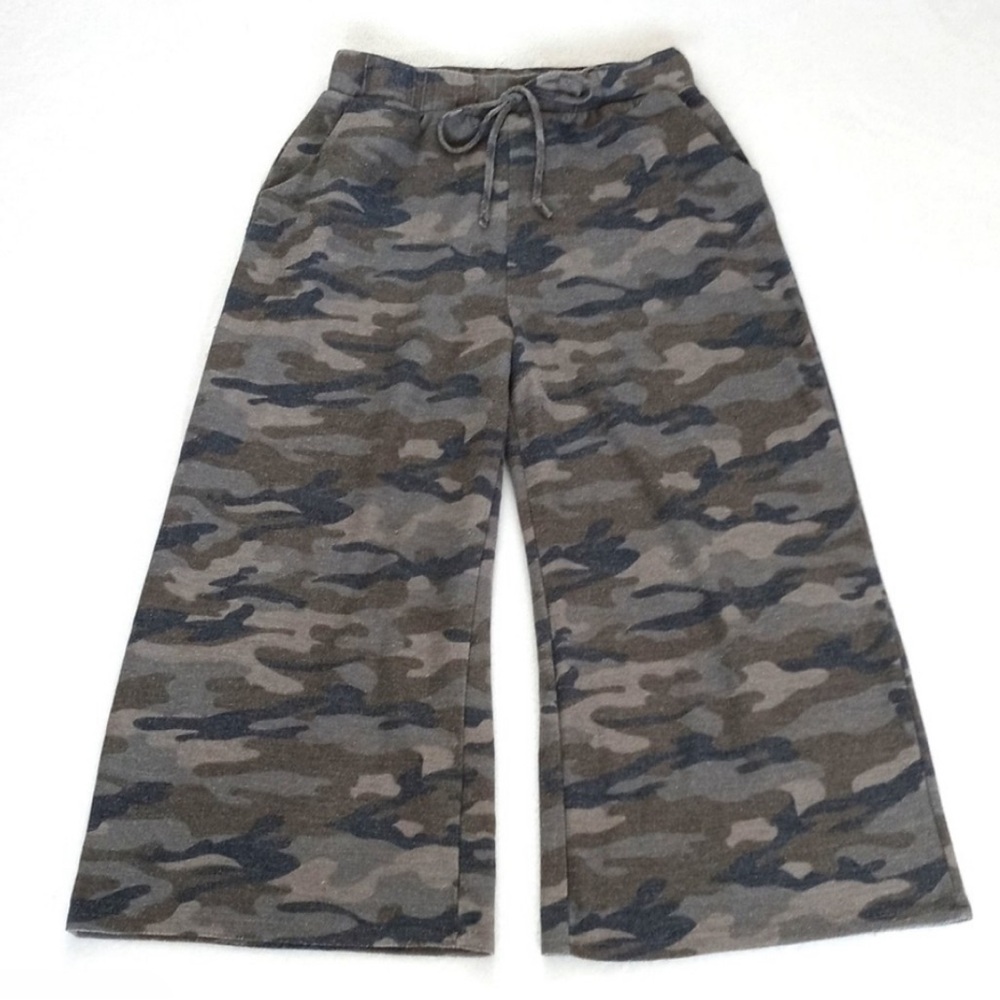 Jenny Boston Rayon Blend Green Camo Cropped Ava Wide Leg Lounge Capri Pants S - Picture 6 of 8